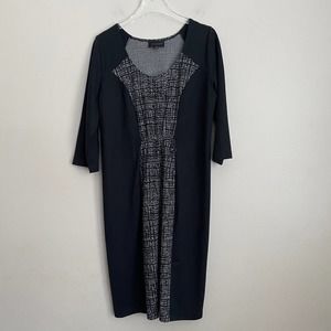 Restituta 0 Black/White 3/4 Sleeve Midi Dress